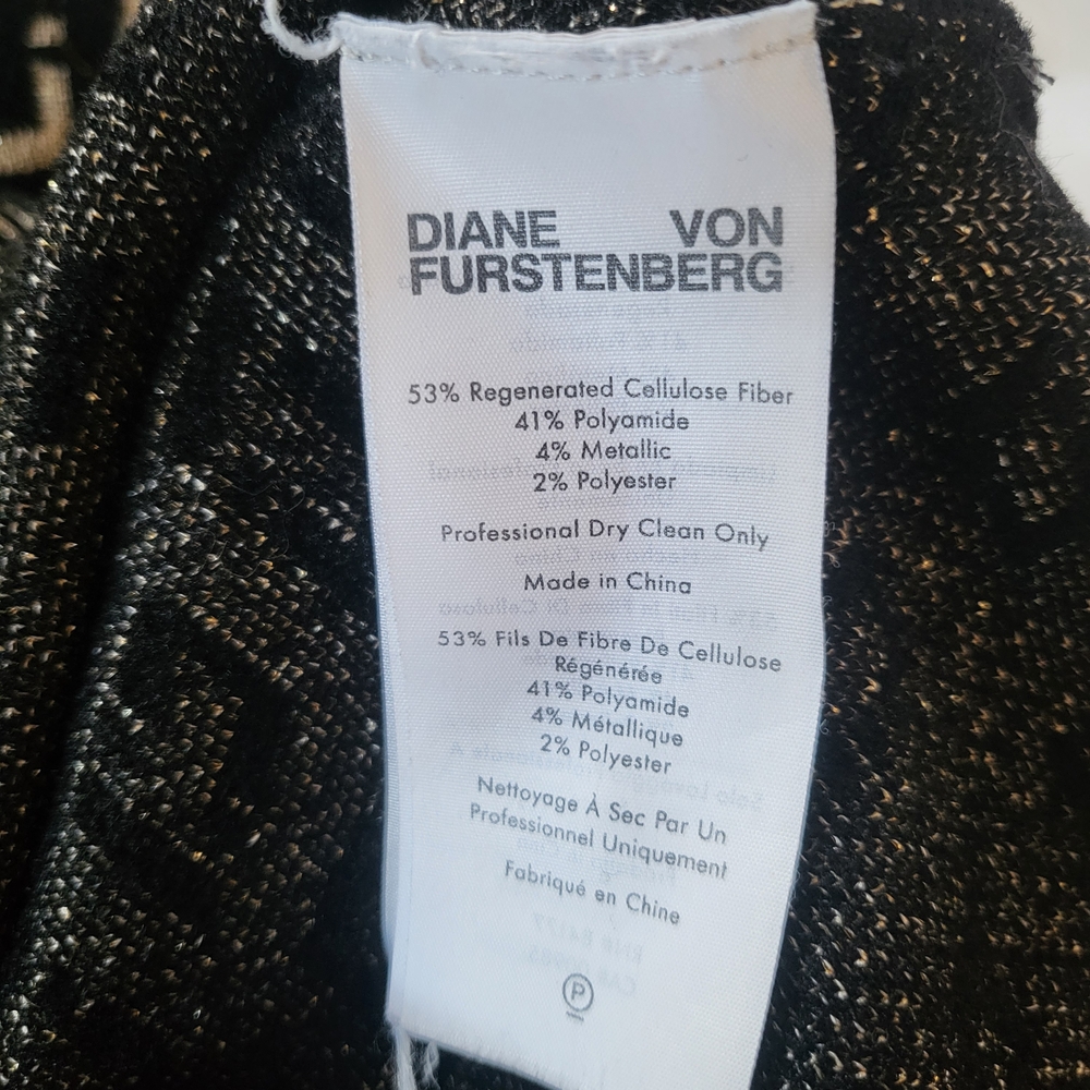 Diane von Furstenberg Duffy Collared V Neck Sweater Black Metallic Geometric Sm - Picture 7 of 12